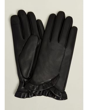 Hobbs Edeline Leather Ruffle Gloves - Black