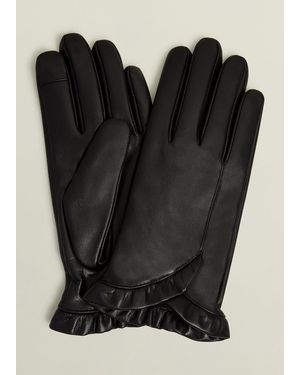Hobbs Edeline Leather Ruffle Gloves - Black