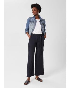 Hobbs Jacqui Wide Leg Linen Trousers - Blue