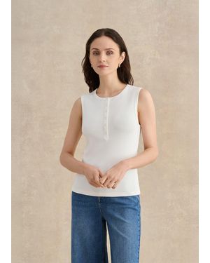 Hobbs Gaia Ribbed Buttoned Vest Top - Blue