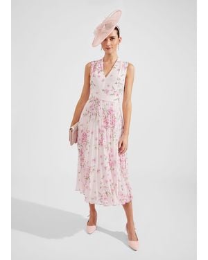 Hobbs Petite Veronica Pleated Floral Dress - Pink