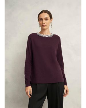 Hobbs Sherry Wool Blend Gem Detail Jumper - Purple