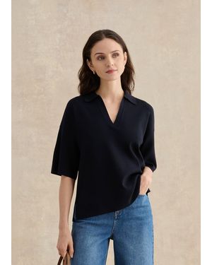 Hobbs Lenora Relaxed Fit Polo Jumper - Blue