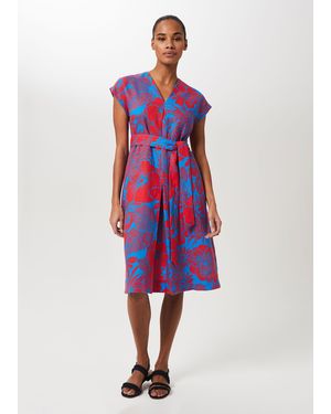 Hobbs Etty Linen V-Neck Midi Dress - Red