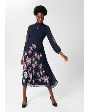Hobbs Deanna Pleated Floral Dress - Blue