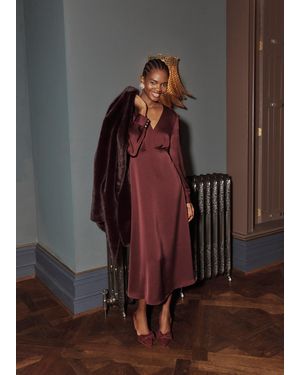 Hobbs Anais Textured Satin Dress - Brown