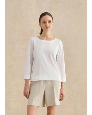 Hobbs Martie Cotton Slub 3/4 Sleeve Top - Natural