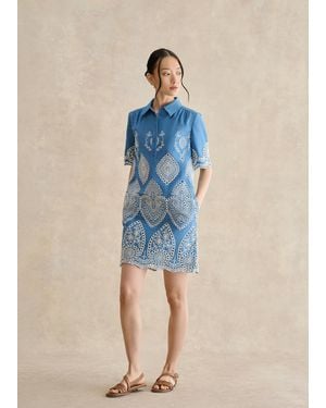 Hobbs Daria Contrast Broderie Dress - Blue