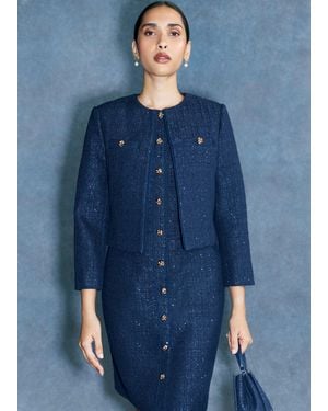 Hobbs Bria Sequin Tweed Jacket - Blue