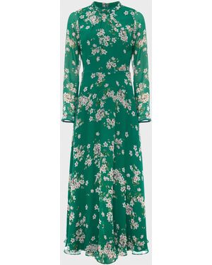 hobbs helena silk dress Hobbs Helena Silk Floral Dress Green Multi Size 2