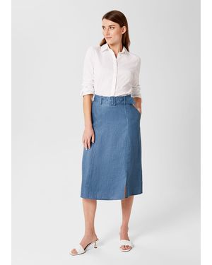 Hobbs Linen A-Line Belted Skirt - Blue
