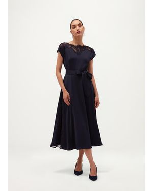 Hobbs Amelie Lace Trim Satin Dress - Blue
