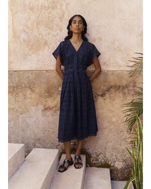 Hobbs Morrab Cotton Broderie Dress - Blue