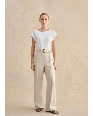 Hobbs Petite Zainah Linen Wide Leg Trousers - Natural