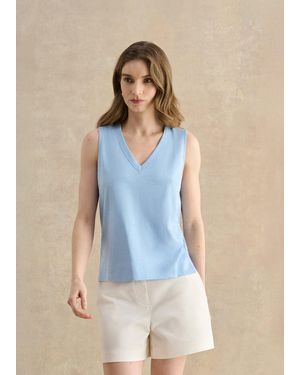 Hobbs Lilla Cotton Slub Vest Top - Blue