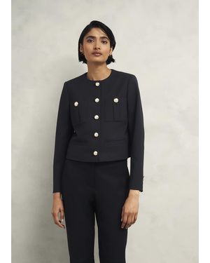 Hobbs Cropped Wool Blend Utility Jacket - Blue