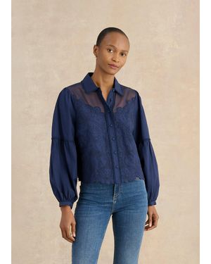 Hobbs Becky Mixed Media Embroidered Shirt - Blue
