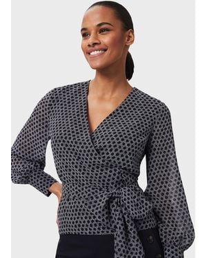 Hobbs Elizabeth Printed Wrap Blouse - Blue