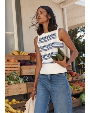 Hobbs Lowther Stripe Pointelle Knitted Tank - Blue