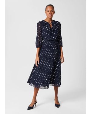 Hobbs Losie Spot Pleated Skirt - Blue