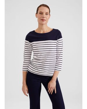 Hobbs Avia Cotton Slub Striped T-shirt - Blue