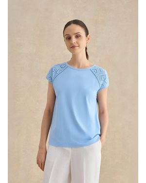 Hobbs Ivana Cotton Broderie Top - Blue