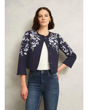 Hobbs Hinton Floral Embroidered Tweed Jacket - Blue