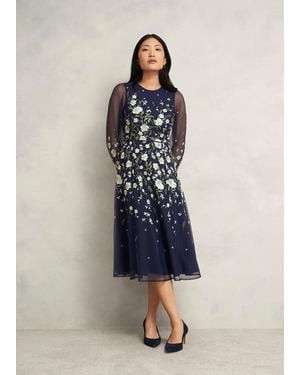 Hobbs Lois Floral Embroidered Dress - Blue