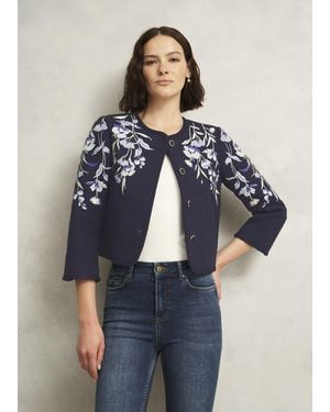Hobbs Hinton Floral Embroidered Tweed Jacket - Blue