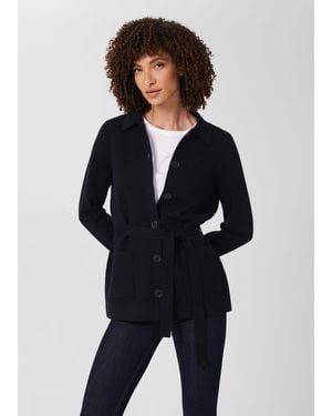 Hobbs Paloma Cotton Wool Knitted Jacket - Blue