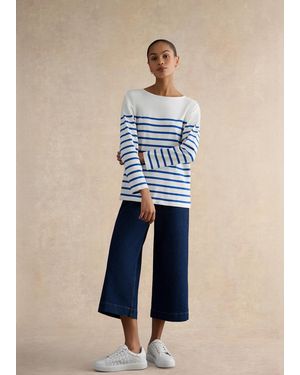 Hobbs Sian Striped Long Sleeve Cotton Top - Blue