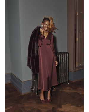 Hobbs Anais Textured Satin Dress - Brown