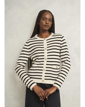 Hobbs Oatmeal Simona Wool Blend Striped Knitted Jacket - Multicolour