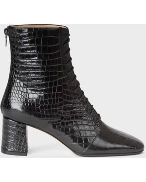 Hobbs Imogen Crocodile Block Heel Lace Up Boots - Black
