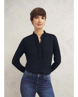 Hobbs Ramona Cotton Blend Collared Top - Blue