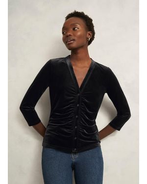 Hobbs Hattie Velvet Ruched Button Front Top - Black