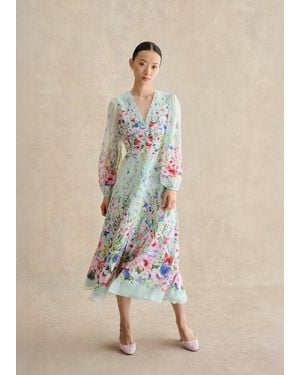 Hobbs Petite Monica Silk Floral Dress - Natural