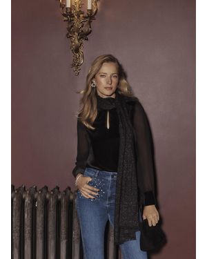 Hobbs Lorelai Velvet High Neck Sheer Sleeve Top - Brown