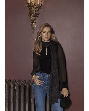 Hobbs Lorelai Velvet High Neck Sheer Sleeve Top - Brown