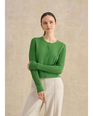 Hobbs Dianna Pointelle Sleeve Cardigan - Green