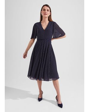 Hobbs Petite Celia Spot Fit And Flare Dress - Blue