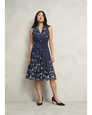 Hobbs Aria Floral Embroidered Dress - Blue