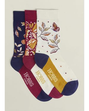 Hobbs Butterfly Floral Printed Cotton Sock Set - Blue