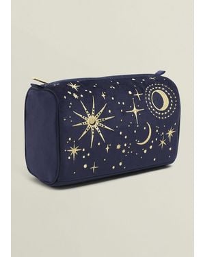 Hobbs Aurelia Embroidered Velvet Washbag - Blue