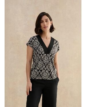 Hobbs Jonie Printed V- Neck Top - Natural