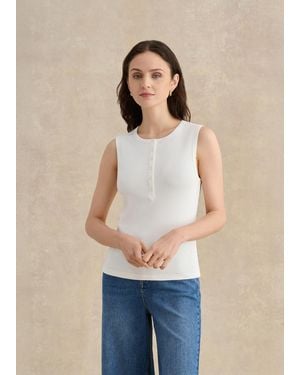Hobbs Gaia Ribbed Buttoned Vest Top - Blue