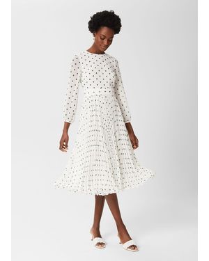 Hobbs Selena Spot Pleated Dress - White