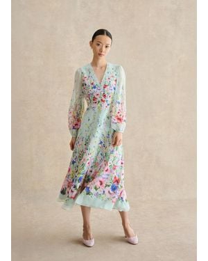 Hobbs Monica Silk Floral Dress - Natural