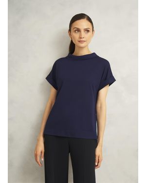 Hobbs Catriona Cotton Boat Neck Short Sleeve Top - Blue