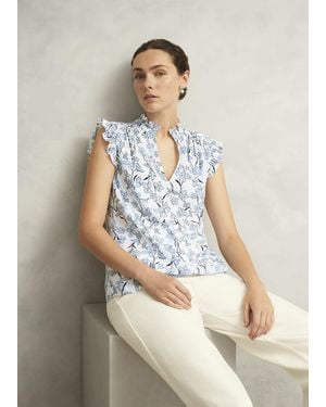 Hobbs Ivory Floral Jules Top With Frill Sleeve - White